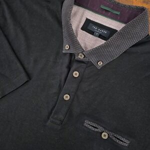 Ted Baker London Men's Black Polo Shirt Size 7(3XL) Geometric Collar Button Down